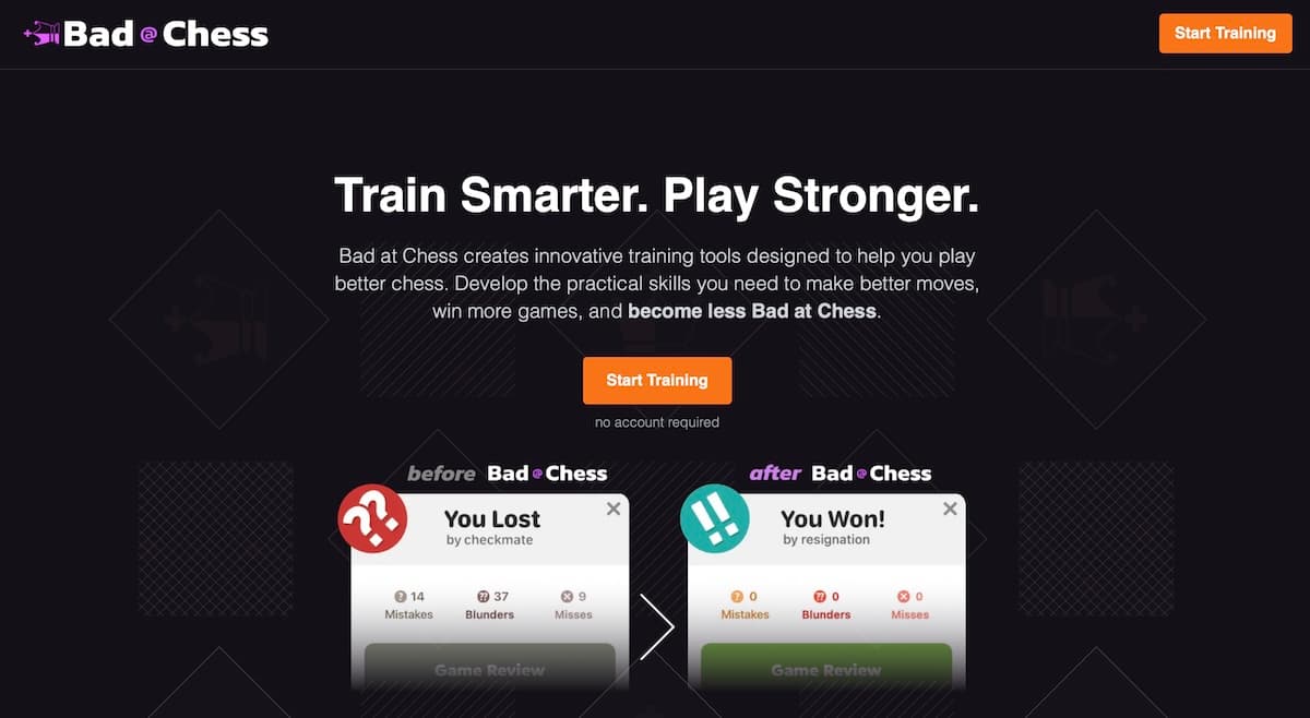 Bad at Chess training platform interface